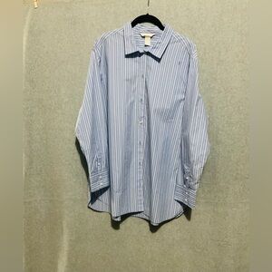 H&M Oversized Striped Button Down Shirt M Blue White Coastal Cotton Poplin